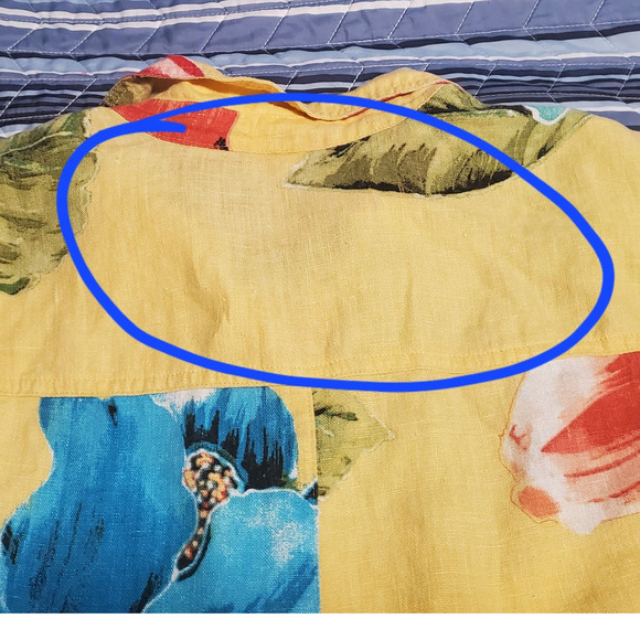 Chico's Size 1 (M) 100% Linen Shirt Yellow Floral Button Up FLAW - Picture 12 of 12